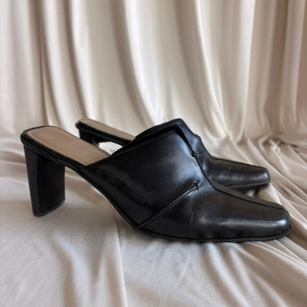 Nicole Brakes Black Leather Mules - Square Toe, Needs Heel Repair, Size 8.5